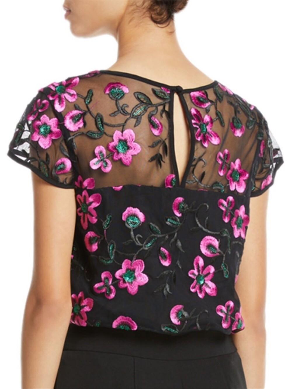MILLY Embroidered Floral Sheer Blouse Top NWT